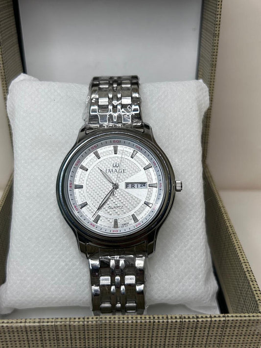 Image Quartz Watch - Silver Textured Dial Day-Date Display